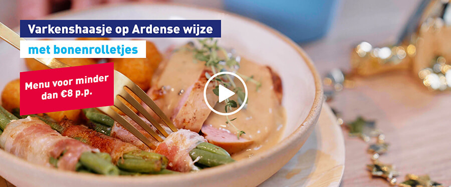 Varkenshaasje op Ardense wijze met bonenrolletjes