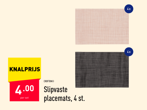 Slipvaste placemats, 4 st.