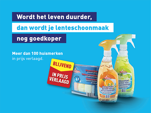 Wordt het leven duurder, dan wordt je lenteschoonmaak goedkoper. Meer dan 100 huismerken in prijs verlaagd.